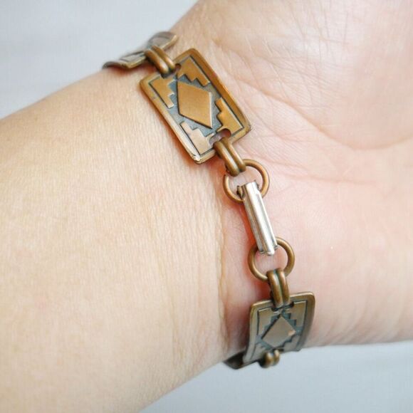 Vintage Healing Solid Copper Southwestern Native American Link Bracelet 7.5” - Picture 4 of 7